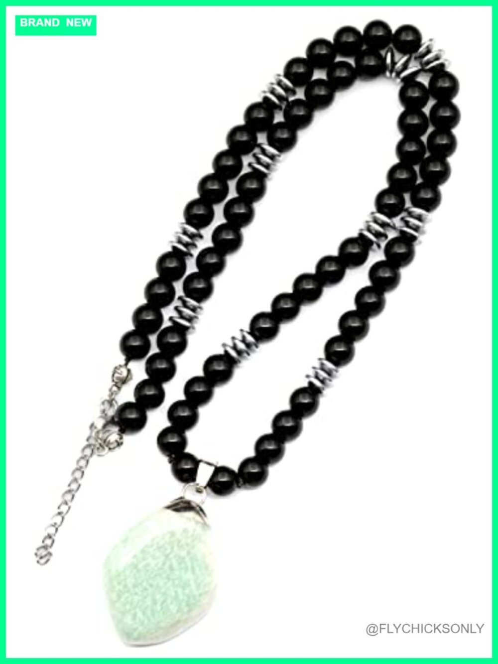 Raw Amethyst Crystal Pendant Black Onyx Beaded Necklace Unisex